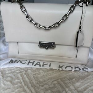 Michael Kors White Shoulder Bag with Silver Chain